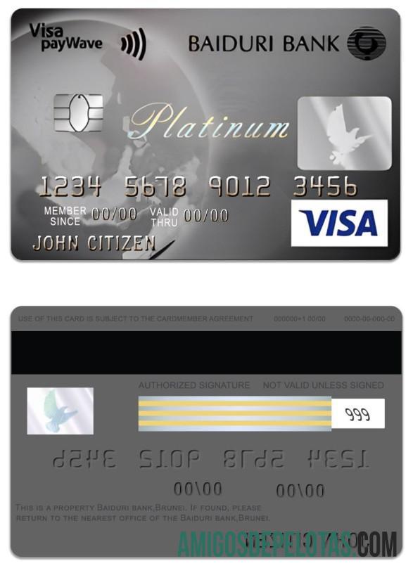 Cartão de crédito Visa Platinum do Brunei Baiduri Bank exemplo real